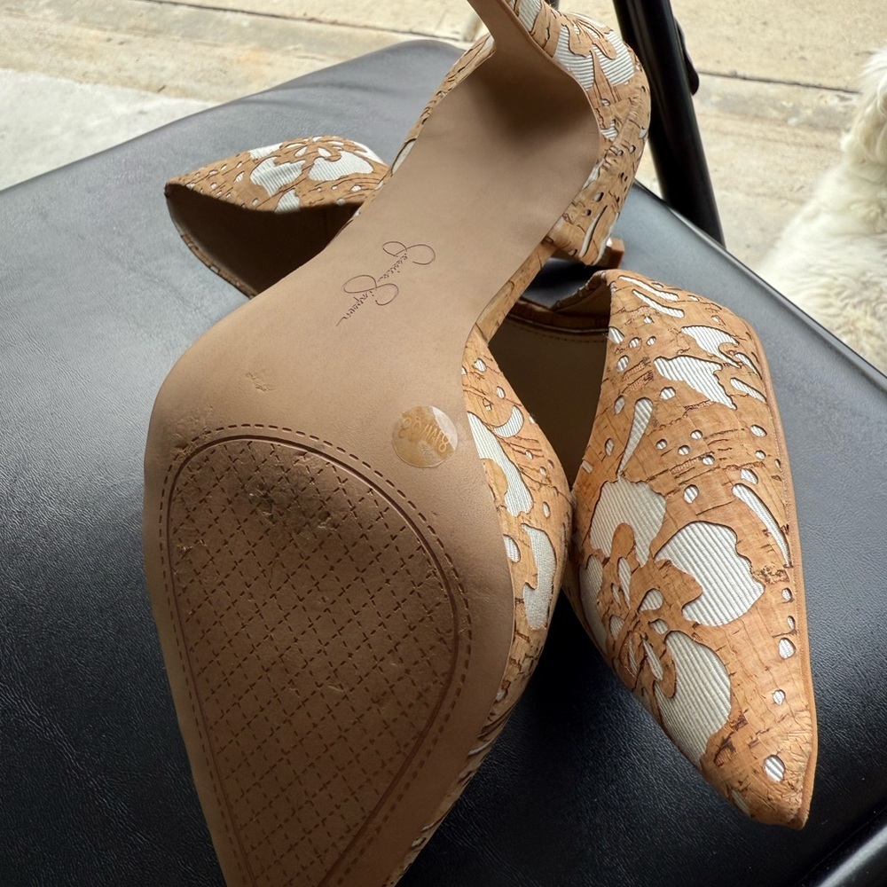Jessica Simpson JS-Claudette Natural/White Floral Laser Cork Heels “SZ8M. NIB - Picture 6 of 11